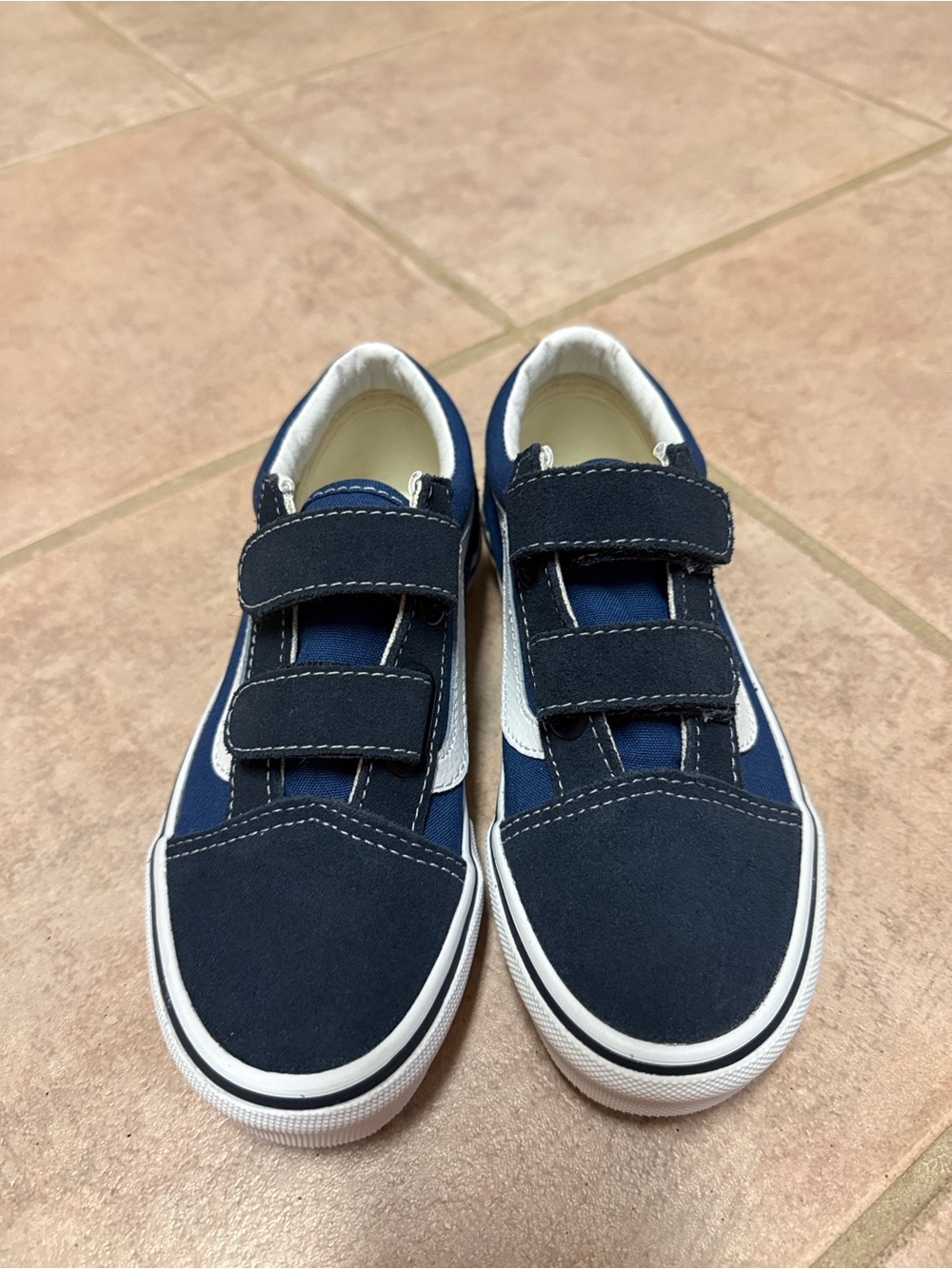 Vans Kids Navy and White Velcro Sneakers